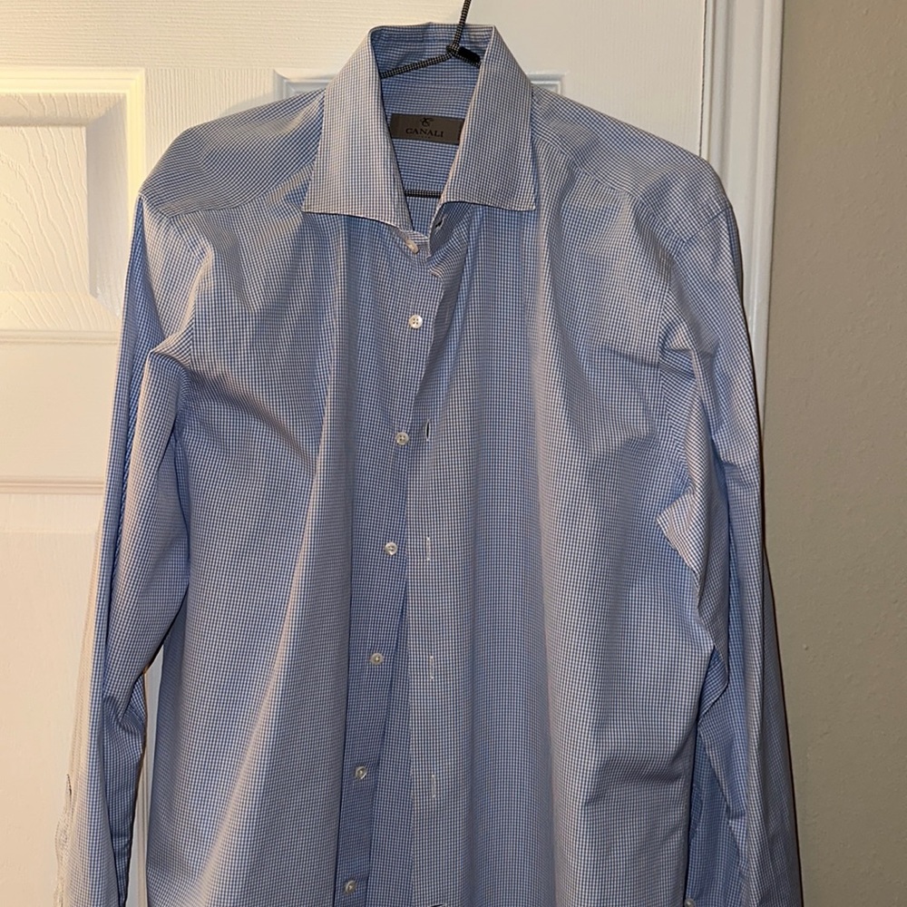 Canali Dress Shirt Blue 17.5 Size